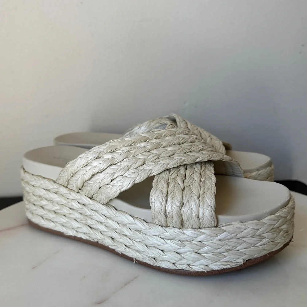 J/Slides QUIVER Bone Raffia Platform Sandals Woven Braided size 7.5